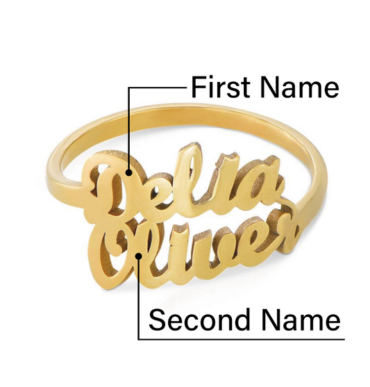 Script Double Name Ring in 18K Gold Plating