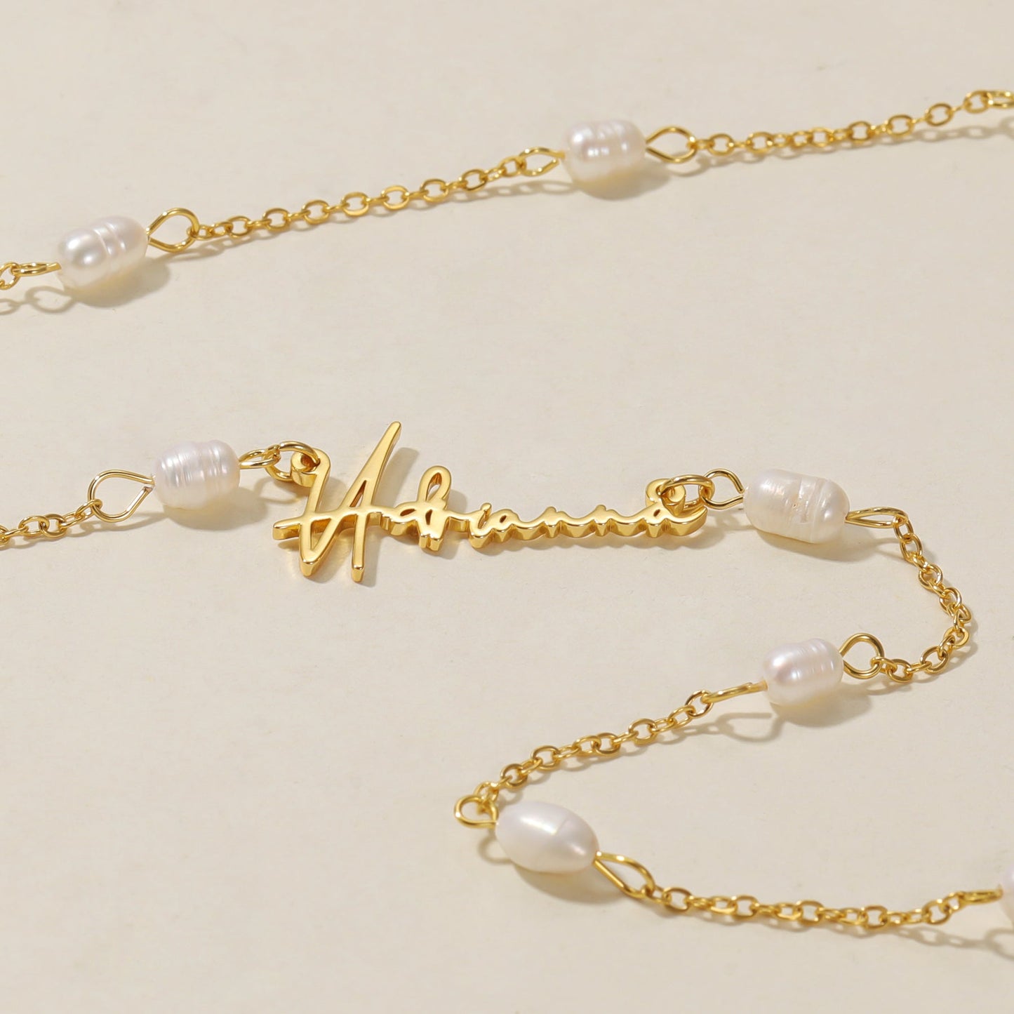 Script Name Necklace w/ Pearl Link Chain