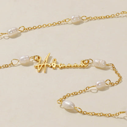 Script Name Necklace w/ Pearl Link Chain