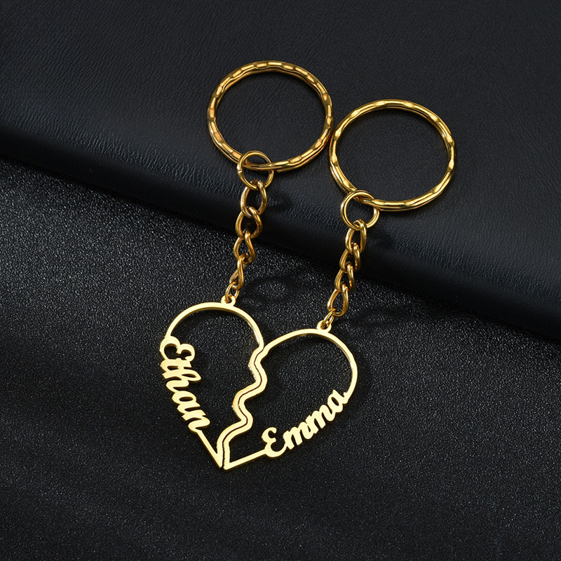 DIY English Letter Keychain Creative Half Heart Pendant Couple Accessories Key Ring