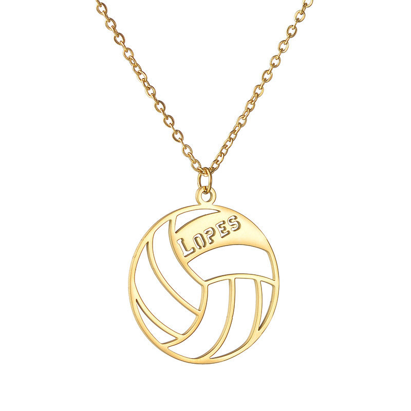 DIY Hollow Name Necklace with Basketball, Football, Rugby, Baseball, and Volleyball Pendant Necklace