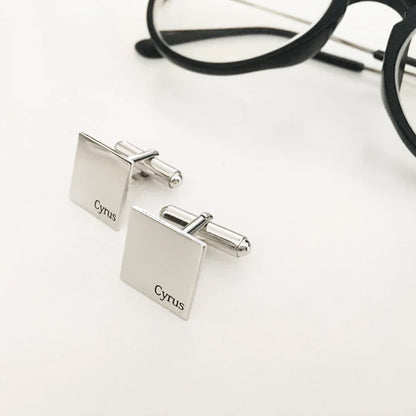 SP019 Square Sterling Silver Cufflinks (a pair) Platinum/Rose gold Plated Sterling Silver Name Cufflinks