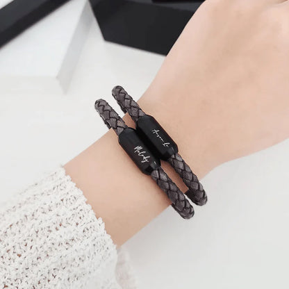 SP067  Stainless Steel Engraved Leather Bracelet