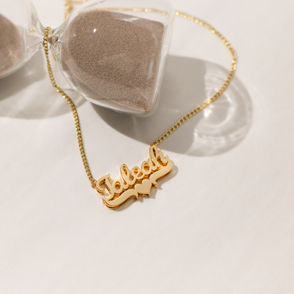 Double Plated Heart Name Necklace w/ Cuban Chain