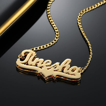 Double Plated Heart Name Necklace w/ Cuban Chain