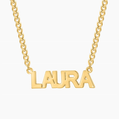 Block Name Necklace w/ Cuban Chain