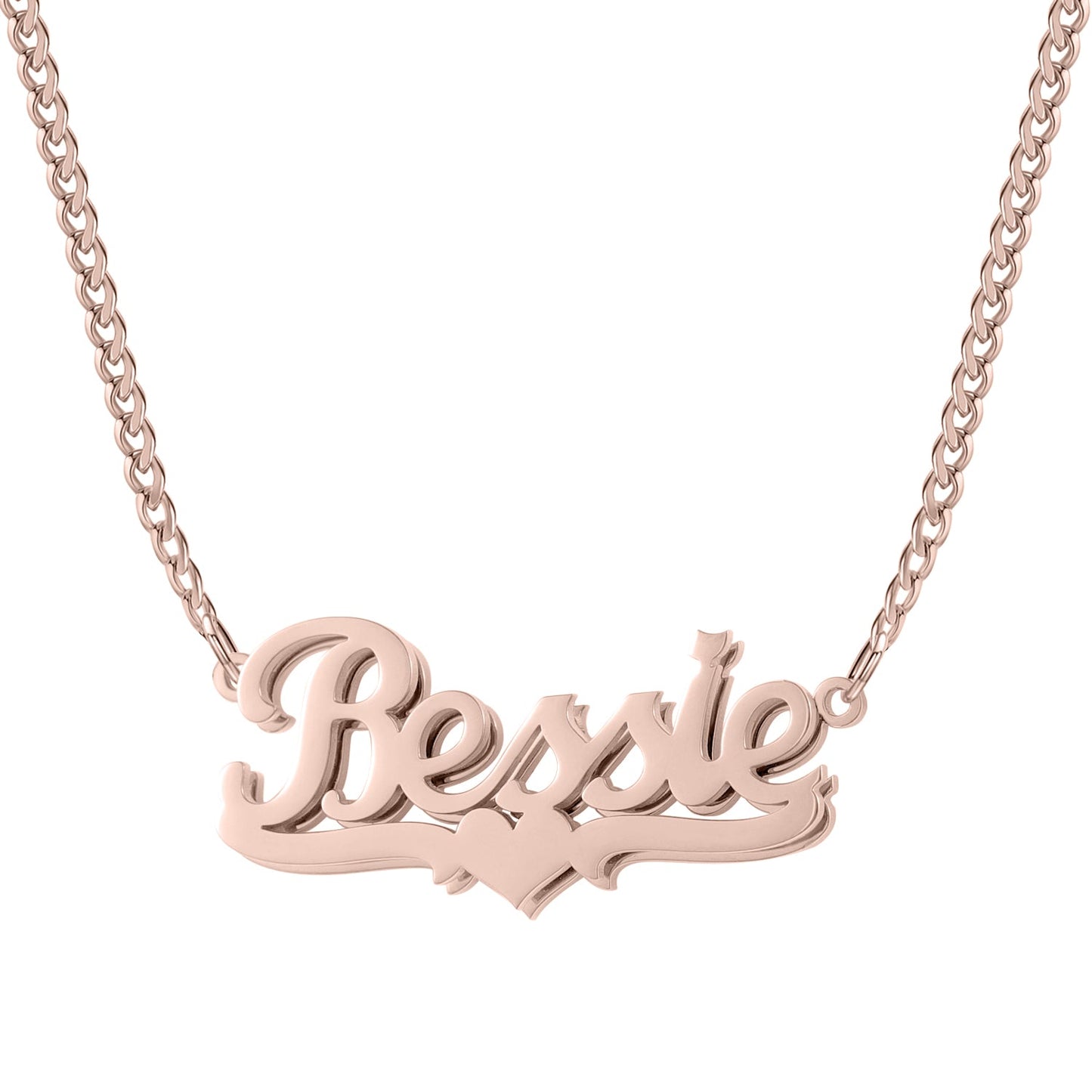 Double Plated Heart Name Necklace w/ Cuban Chain