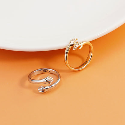 Couple open ring DIY engraved couple embrace rings