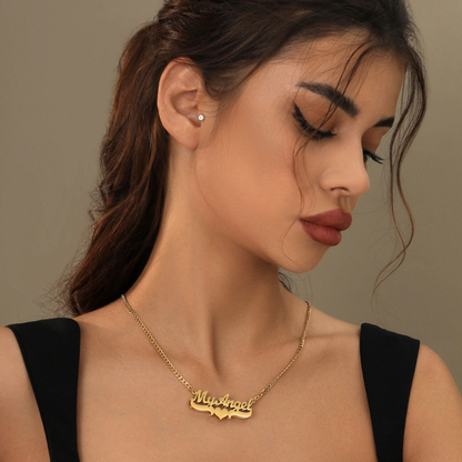 Double Plated Heart Name Necklace w/ Cuban Chain