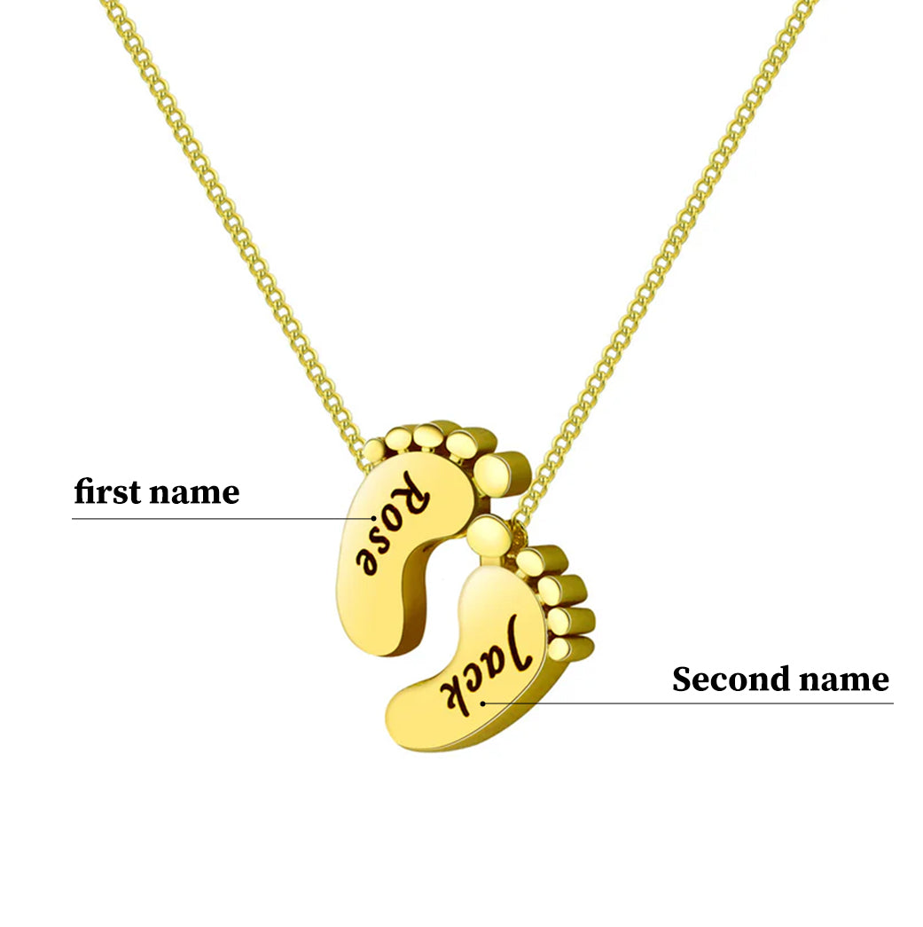 Gold engraved little thick footprint necklace