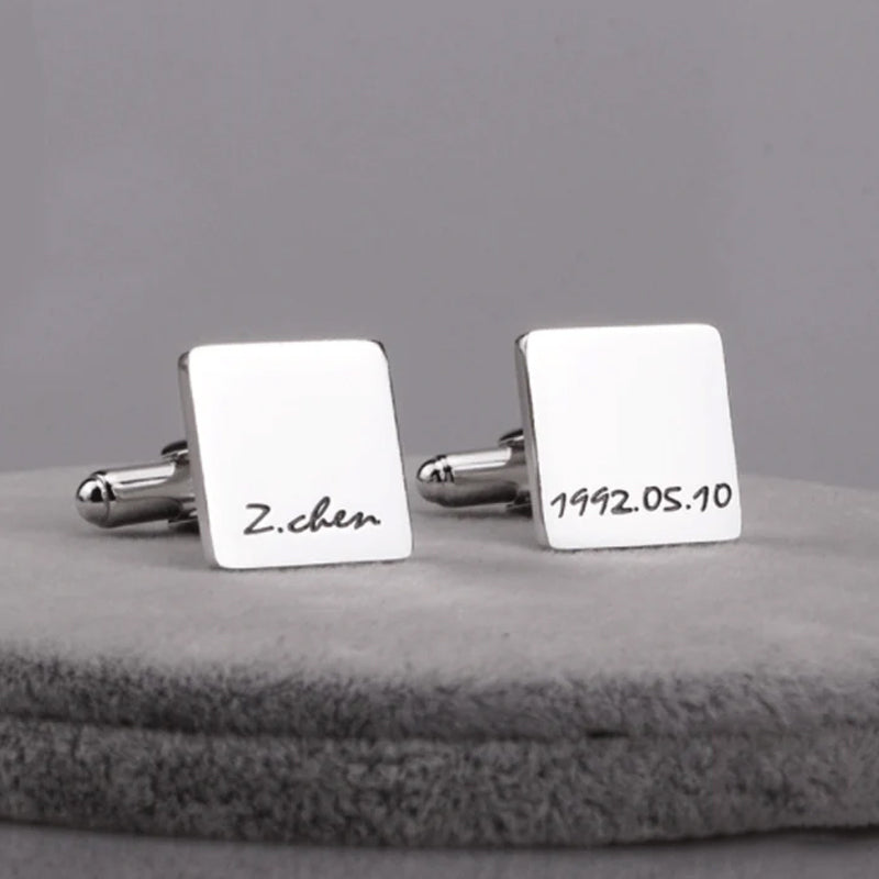 SP019 Square Sterling Silver Cufflinks (a pair) Platinum/Rose gold Plated Sterling Silver Name Cufflinks