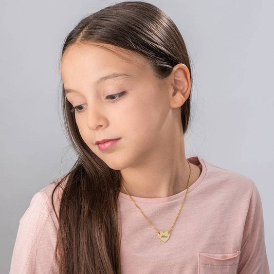 Teen's Engraved Heart Necklace in 18K Gold Plating