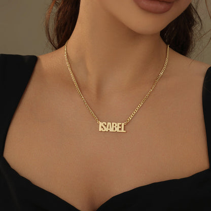 Block Name Necklace w/ Cuban Chain