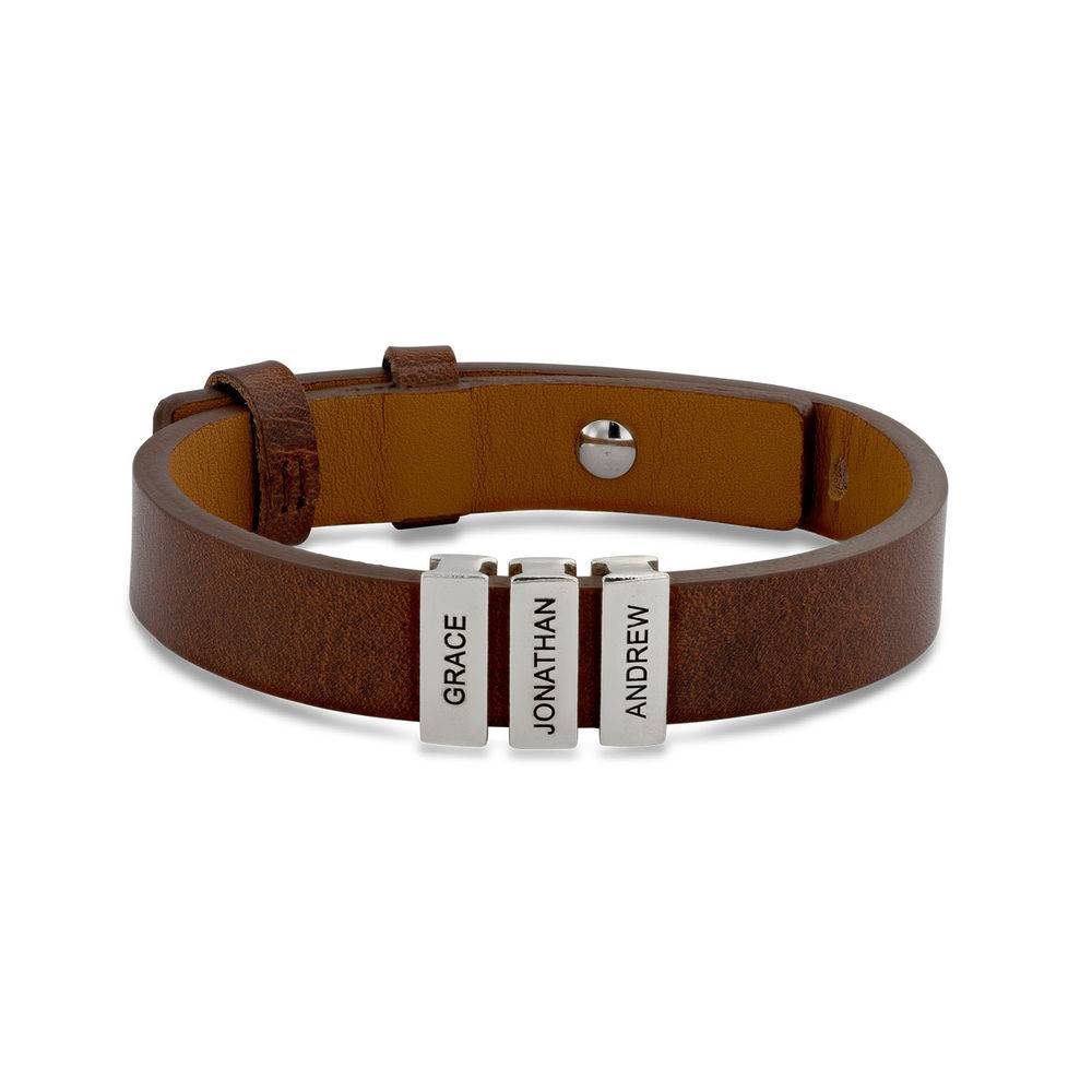 Voyage Men's Brown Leather Bracelet with Custom Silver Beads