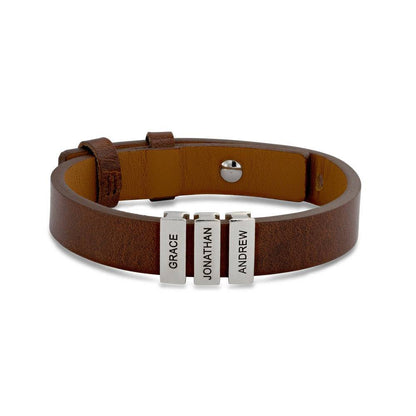 Voyage Men's Brown Leather Bracelet with Custom Silver Beads