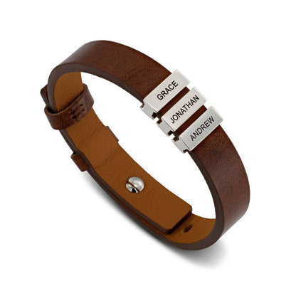 Voyage Men's Brown Leather Bracelet with Custom Silver Beads