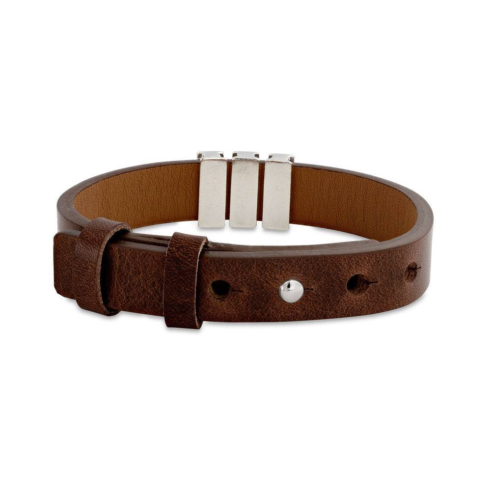 Voyage Men's Brown Leather Bracelet with Custom Silver Beads