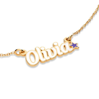 Mini Twinkle Girls Name Enamel Necklace in 18K Gold Plating