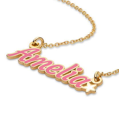 Mini Twinkle Girls Name Enamel Necklace in 18K Gold Plating