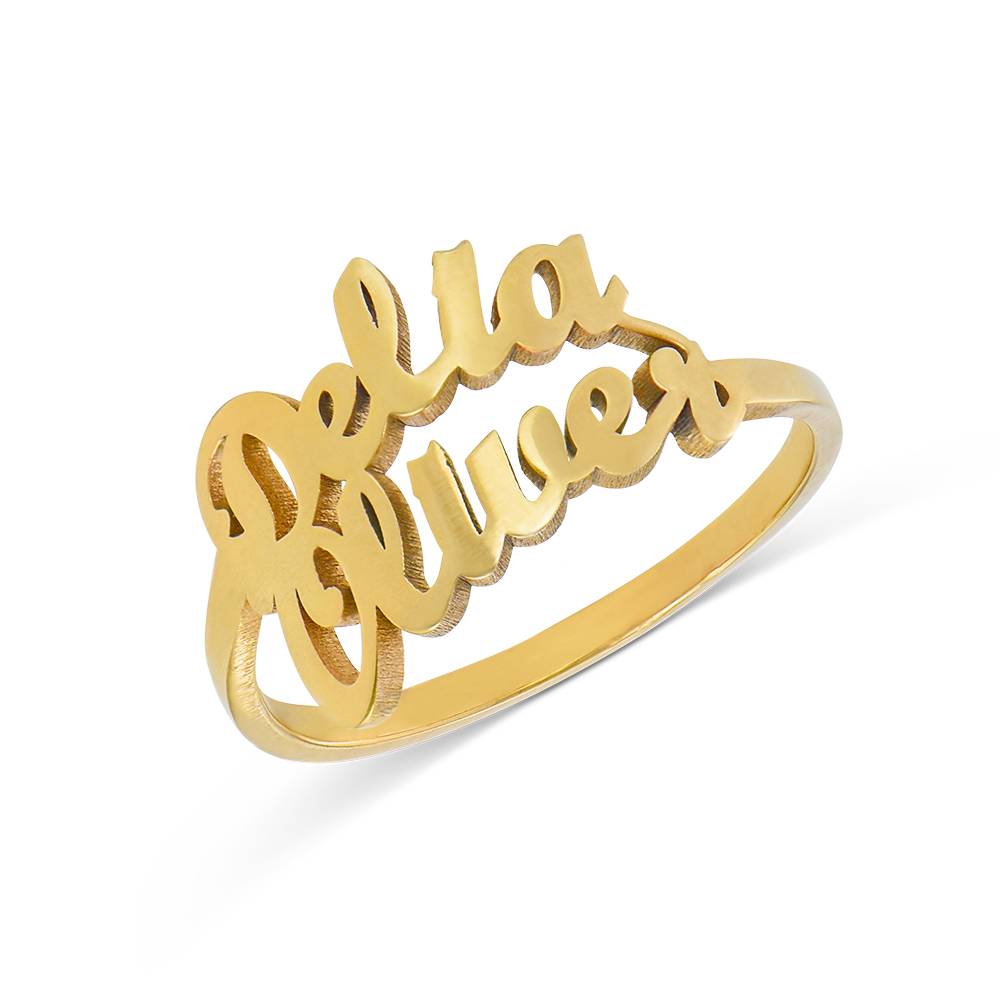 Script Double Name Ring in 18K Gold Plating